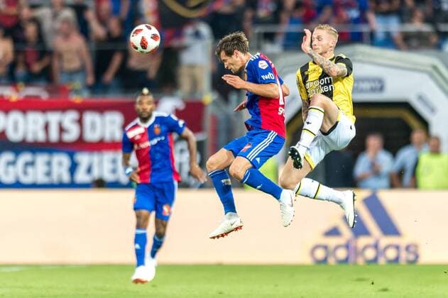 Soccer Europa League 3 th qualification round 18 19 FC Basel 1893 Vitesse Arnhem 16 08 2018 Valentin Stocker FCB 14 header at Europa League qualifying round 3 Match between FC Basel 1893 and Vitesse Arnhem on Thursday 16 August 2018 at St Jakob Park in Basel xGRGx
