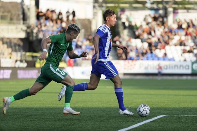 Roni Peiponen of HJK and Stefan Savic of Olimpja Ljubljana during UEFA Europa League Third Qualifying Round second match HJK Helsinki vs Olimpja Ljubljana at Telia 5G Stadium in Helsinki Finland on 16th August 2018. Matti Raivio All Over Press XXKEIKKAXX  MR021191