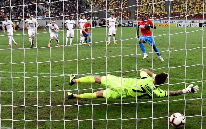 16.08.2018 Bucharest(Romania) FCSB-HNK Hajduk Split 3rd leg qualify for Europa League men s football Harlem Gnohere(c) FCSB scoring goal :Stringer 