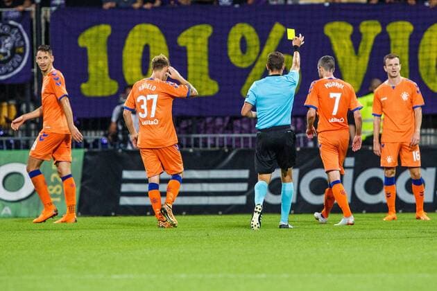 16 08 2018 Ljudski Vrt Maribor SLO UEFA EL NK Maribor vs Glasgow Rangers Qualification 3 Round return image Jamie Murphy of Rangers FC getting in the UEFA Europa League qualifier 3rd round 2nd leg match between LASK and Glasgow Rangers at the Ljudski Vrt in Maribor Slovenia on 2018 08 16 Maribor  EX_SPIDA