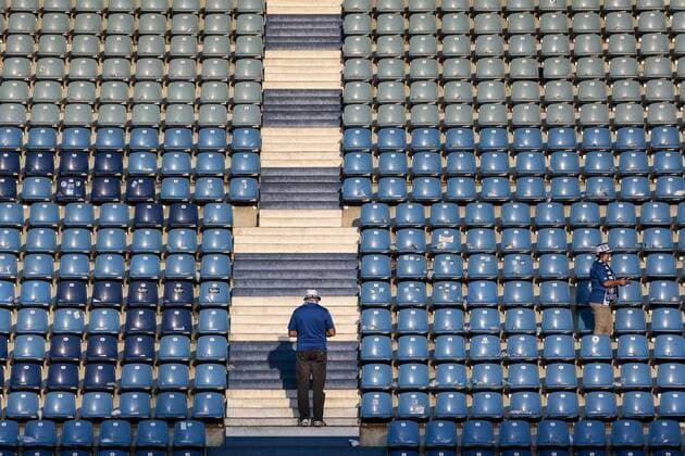 Magdeburg fans on the otherwise empty grandstand Football DFB Pokal 1 FC Magdeburg SV Darmstadt 98 xtgx