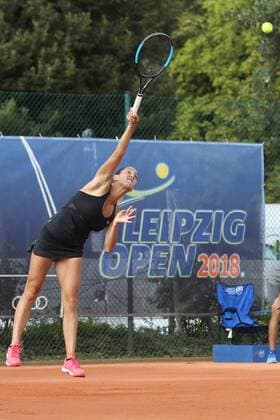 ITF Tennis Leipzig Open 2018 Final Doubles Petra KREJSOVA CZ Jesika MALECKOVA CZ vs. Cristina DINU ROU in the picture Gana POZNIKHIRENKO UKR Final Doubles Final Doubles of the ITF Tennis Tournament Leipzig Open 2018 on 18 08 2018 at the Leipzig Tennis Club LTC Nordanlage xjkx