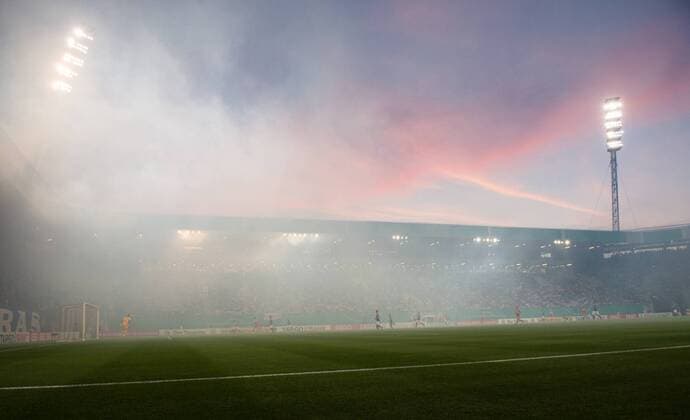 BAU 18 08 2018 Rostock Football FC Hansa Rostock vs VfB Stuttgart Feature evening atmosphere over the Baltic Sea Stadium