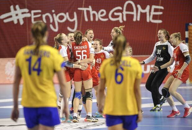 2018.08.18 Kielce Pilka reczna Mlodziezowe Mistrzostwa Swiata w Pilce Recznej Kobiet do lat 18 Szwecja - Rosja N z Radosc Foto Rafal Rusek PressFocus 2018.08.18 Kielce Handball IHF Youth U18 Womens World Championship WM Weltmeisterschaft 2018 Sweden - Russia Radosc Credit: Rafal Rusek PressFocus NEWSPIX.PL --- Newspix.pl  20180818PF_RR334