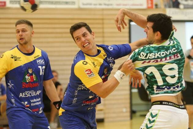 Fabian Wiederstein HSG Constance Tim Jud HSG Konstanz Ivan Sliskovic FA Goeppingen DHB Cup First round tournament Frisch Auf Goeppingen HSG Konstanz Germany Weilheim Lindachsporthalle 20180818 DHB Cup First round tournament Frisch Auf Goeppingen HSG Konstanz Weilheim Copyright: xBW-Fotox Eibner-Pressefotox EP_bwf