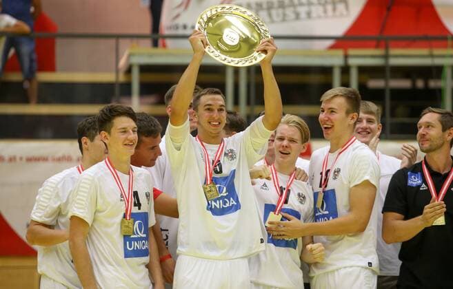 HANDBALL - EURO 2018, AUT vs CZE TULLN,AUSTRIA,19.AUG.18 - HANDBALL - EHF European Championship EM Europameisterschaft U18, international match Länderspiel AUT vs CZE, final. Image shows the rejoicing of AUT. GEPAxpictures xMarioxKneisl