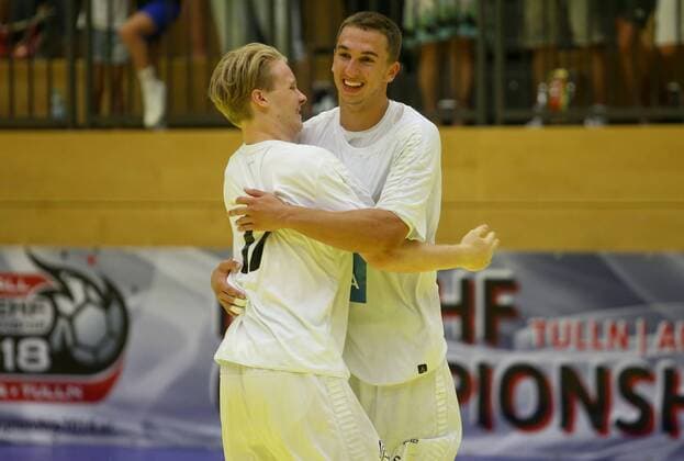 HANDBALL - EURO 2018, AUT vs CZE TULLN,AUSTRIA,19.AUG.18 - HANDBALL - EHF European Championship EM Europameisterschaft U18, international match Länderspiel AUT vs CZE, final. Image shows the rejoicing of AUT. GEPAxpictures xMarioxKneisl