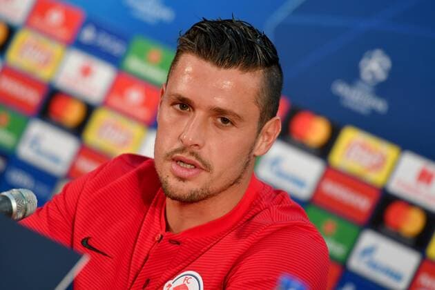 SOCCER - CL quali, Belgrade vs RBS BELGRADE,SERBIA,20.AUG.18 - SOCCER - UEFA Champions League qualification play-off, FC Red Star Belgrade vs Red Bull Salzburg, preview, press conference PK Pressekonferenz of RBS. Image shows Zlatko Junuzovic (RBS). GEPAxpictures xFlorianxErtl