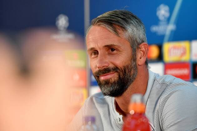 SOCCER - CL quali, Belgrade vs RBS BELGRADE,SERBIA,20.AUG.18 - SOCCER - UEFA Champions League qualification play-off, FC Red Star Belgrade vs Red Bull Salzburg, preview, press conference PK Pressekonferenz of RBS. Image shows head coach Marco Rose (RBS). GEPAxpictures xFlorianxErtl