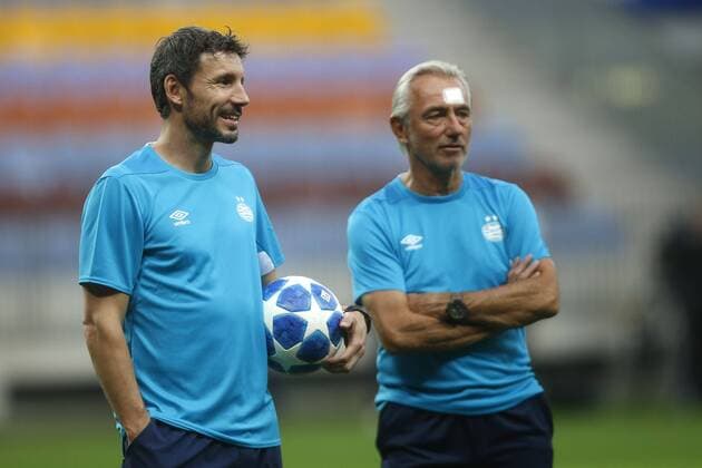 BORISOV , 20-08-2018, Borisov Arena , season 2018 2019, Champions League , training PSV , 1 day before the match FC BATE Borisov - PSV , trainer coach Mark van Bommel and Bert van Marwijk Training PSV in Borisov  x2411408x