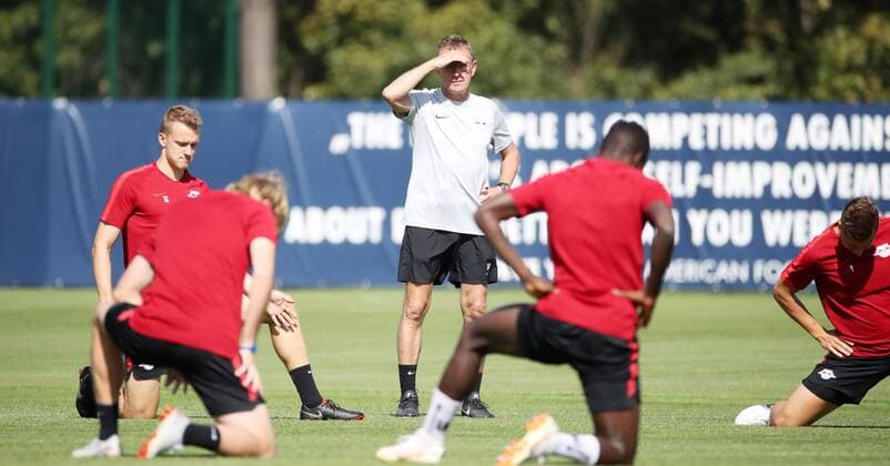 RB Leipzig Training Football Leipzig 22 08 2018 Red Bull Academy Football Rasenballsport Leipzig Training in front of the away game in the Euroleague with Sorja Luhansk Pictured
