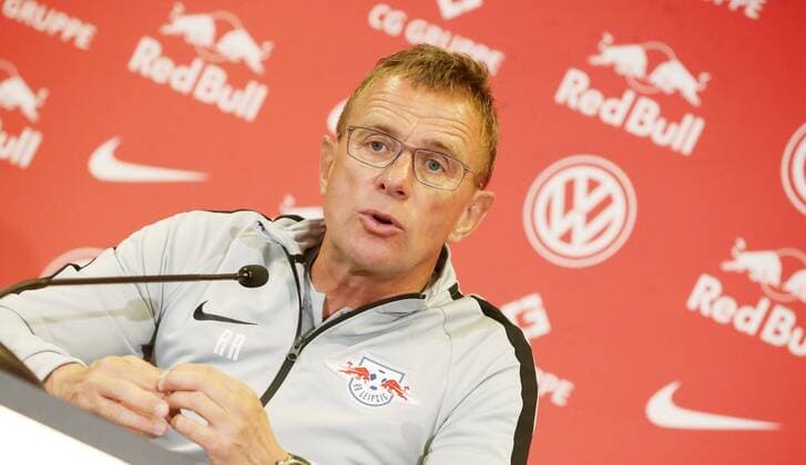 RB Leipzig Press Conference Football Leipzig 22 08 2018 Red Bull Academy Football Rasenballsport Leipzig Press conference before the away game in the Euroleague with Sorja Luhansk In the picture Coach Ralf Rangnick RB Leipzig