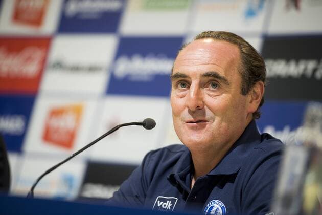 Gent s head coach Yves Vanderhaeghe pictured during a press conference PK Pressekonferenz of Belgian club KAA Gent ahead of their match against Bordeaux, Wednesday 22 August 2018 in Gent. The team is preparing for the first leg of their play off match against Girondins de Bordeaux for the Europa League competition. JASPERxJACOBS  x05410557x