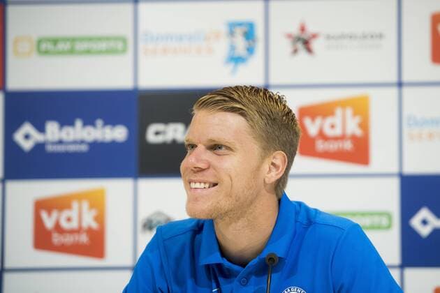 Gent s Sigurd Rosted talks to the press during a press conference PK Pressekonferenz of Belgian club KAA Gent ahead of their match against Bordeaux, Wednesday 22 August 2018 in Gent. The team is preparing for the first leg of their play off match against Girondins de Bordeaux for the Europa League competition. JASPERxJACOBS  x05410575x