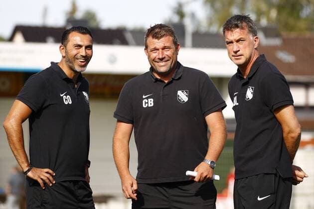 12 08 2018 Wilhelm Langrehr Stadium Garbsen League match Regionalliga Nord TSV Havelse vs SV Werder Bremen II im Bild Sahin Kilic Co Coach Havelse Christian Benbennek Coach Havelse and Oliver Lassoff Goalkeeper Coach Havelse TSV Havelse vs SV Werder Bremen II