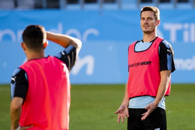 180822 Markus Rosenberg or Malmö FF during a practice and press conference ahead of the UEFA Europe League qualifying match between Malmö FF and Midtjylland on August 22, 2018 in Malmö Photo Ludvig Thunman BILDBYR N code LT 35524  Copyright: LUDVIGxTHUNMAN BB180822LT026