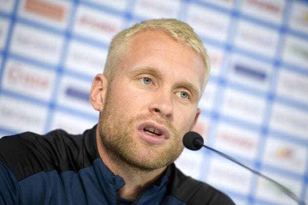 Fußball, EL Quali, Bröndby IF Pressekonferenz Brondby s Johan Larsson pictured during the press conference PK Pressekonferenz of Danish Brondby IF, Wednesday 22 August 2018 in Genk, ahead of the first leg of their play off game against Belgian first division soccer team KRC Genk in the Europa League competition. YORICKxJANSENS  x05410865x