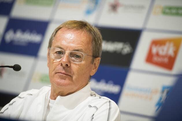Fußball, EL Quali, Girondins de Bordeaux Pressekonferenz Head coach ad interim Eric Bedouet talks to the press during a press conference PK Pressekonferenz of Girondins de Bordeaux ahead of their match against Belgian club KAA Gent, Wednesday 22 August 2018 in Gent. The team is preparing for the first leg of their play off match against Belgian club KAA Gent for the Europa League competition. JASPERxJACOBS  x05410879x