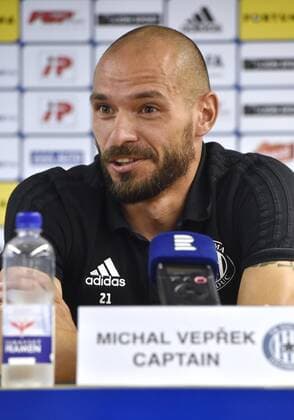 Captain of Olomouc Michal Veprek speaks to journalists during the press conference PK Pressekonferenz prior to the European League qualification match SK Sigma Olomouc vs Sevilla in Olomouc, Czech Republic, August 22, 2018. (CTKxPhoto LudekxPerina) CTKPhotoP201808220755601  LPE 003