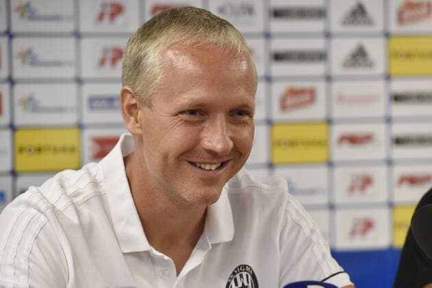 Coach of Olomouc Vaclav Jilek speaks to journalists during the press conference PK Pressekonferenz prior to the European League qualification match SK Sigma Olomouc vs Sevilla in Olomouc, Czech Republic, August 22, 2018. (CTKxPhoto LudekxPerina) CTKPhotoP201808220755701  LPE 004