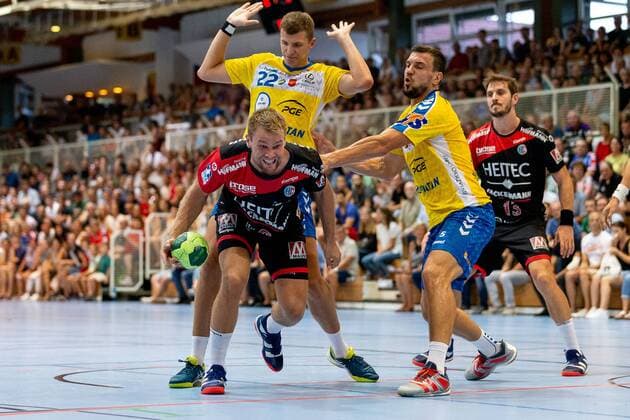 22 08 2018 Handball 1 Bundesliga DKB HBL Season 2018 2019 Friendly Match HC Erlangen HCE KS Vive Kielce ThHa Petter Overby 9 HC Erlangen HCE Michal Jurecki 5 Vive Kielce Uladzislau Kulesh 22 Vive Kielce