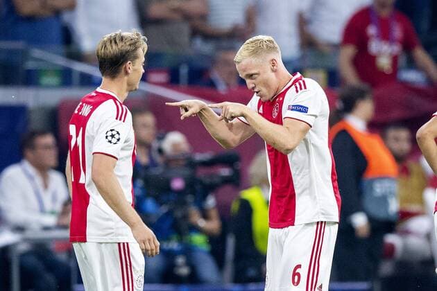 Fußball, CL Quali, Ajax Amsterdam - Dynamo Kiew AMSTERDAM, Netherlands, 22-08-2018, football, season 2018 2019, Champions League Play-offs , Johan Cruijff ArenA , Ajax player Donny van de Beek celebrating the 1-0 during the match Ajax - Dynamo Kiev Ajax - Dynamo Kiev  x2413750x