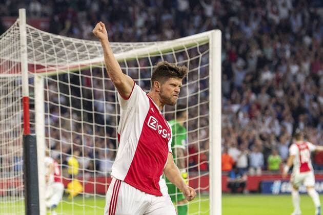 Fußball, CL Quali, Ajax Amsterdam - Dynamo Kiew AMSTERDAM, Netherlands, 22-08-2018, football, season 2018 2019, Champions League Play-offs , Johan Cruijff ArenA , Ajax player Klaas Jan Huntelaar celebrating the 1-0 during the match Ajax - Dynamo Kiev Ajax - Dynamo Kiev  x2413751x