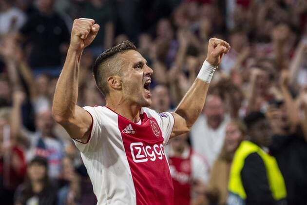 AMSTERDAM, Netherlands, 22-08-2018, football, season 2018 2019, Champions League Play-offs , Johan Cruijff ArenA , Ajax player Dusan Tadic celebrating the 3-1 during the match Ajax - Dynamo Kiev Ajax - Dynamo Kiev  x2413831x