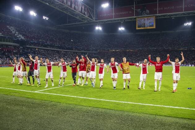 Sport Bilder des Tages AMSTERDAM, Netherlands, 22-08-2018, football, season 2018 2019, Champions League Play-offs , Johan Cruijff ArenA , players of Ajax celebrating the win during the match Ajax - Dynamo Kiev Ajax - Dynamo Kiev  x2413879x