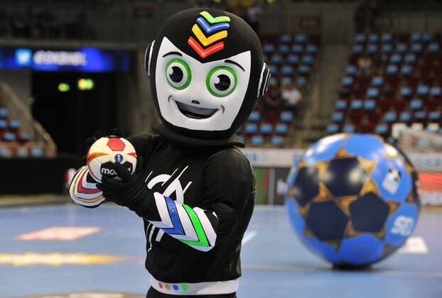 Handball Pixum Super Cup SG Flensburg Handewitt Rhein Neckar Löwen on 22 08 2018 at the ISS Dome in Dusseldorf Stan Mascot Handball World Cup 2019 xTTx