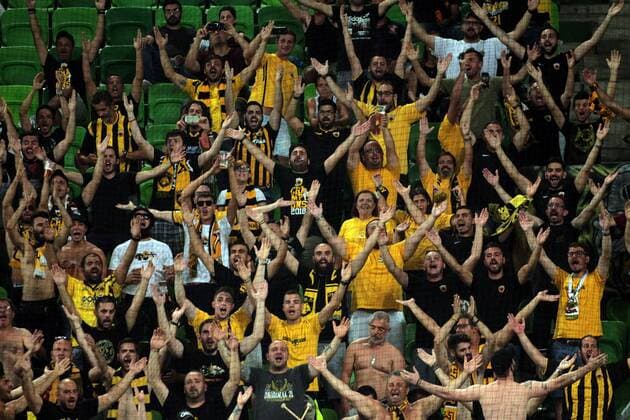 22.08.2018 Budapest(Hungary) FC Vidi-FC AEK Athens play off champions league men s football FC AEK Athens fans : 