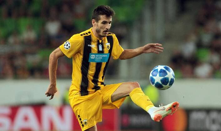 22.08.2018 Budapest(Hungary) FC Vidi-FC AEK Athens play off champions league men s football Helder Lopes FC AEK Athens : 