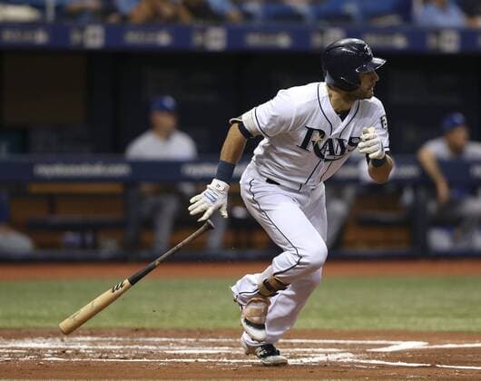 August 22, 2018 - St. Petersburg, Florida, U.S. - CHRIS URSO Times.Tampa Bay Rays center fielder Kevin Kiermaier (39) breaks for first on a base hit against the Kansas City Royals Wednesday, Aug. 22, 2018 in St. Petersburg. Florida News - August 22, 2018 - ZUMAs70_ 85078852st Copyright: xChrisxUrsox