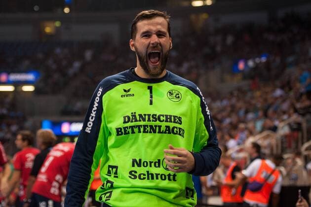 Benjamin Buric Nr 1 Flensburg with facial expressions before kick-off SG Flensburg Handewitt vs Rhein Neckar Löwen Handball Pixum Super Cup 22 08 18 Dusseldorf NRW Germany ISS Dome Copyright: xdnet_nszx