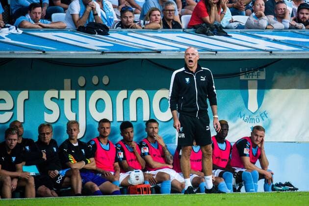 180823 head coach Uwe Rösler or Malmö FF during the UEFA Europa League qualifying match between Malmö FF and Midtjylland on August 23, 2018 in Malmö Photo Ludvig Thunman BILDBYR N code LT 35525  Copyright: LUDVIGxTHUNMAN BB180823LT025
