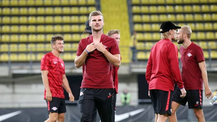 Luhansk RB Leipzig Soccer Euro League Qualifiers Zaporozhye Ukraine 23 08 2018 Slawutytsch Arena Soccer UEFA Champions League Qualification Playoff FK Sorja Luhansk UR vs RB Leipzig GER Gameday Pictured Timo Werner RB Leipzig
