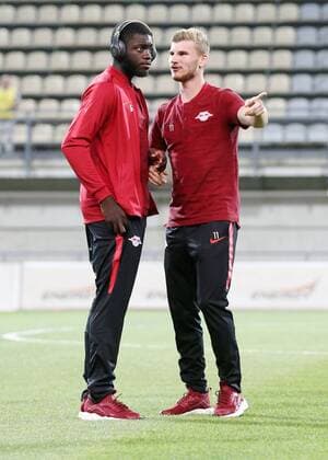 Luhansk RB Leipzig Soccer Euro League Qualifiers Zaporozhye Ukraine 23 08 2018 Slawutytsch Arena Soccer UEFA Europa League Qualification Playoff FK Sorja Luhansk UKR vs RB Leipzig GER Sights in Dayot Upamecano and Timo Werner are both RB Leipzig