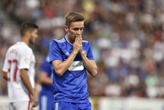 Fußball, EL Quali, Sigma Olmütz - FC Sevilla David Houska of Olomouc reacts during the European League qualification match SK Sigma Olomouc vs Sevilla in Olomouc, Czech Republic, August 23, 2018. (CTKxPhoto LudekxPerina) CTKPhotoP201808230897601  LPE 002