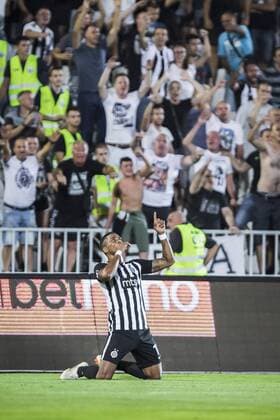 23rd August 2018, Partizan Stadium, Belgrade, Serbia; UEFA Europa League qualification 1st leg, Partizan versus Besiktas; Ricardo of Partizan celebrates scoring his goal for 1-0 in 14th minute  ActionPlus12057525 NikolaxKrstic