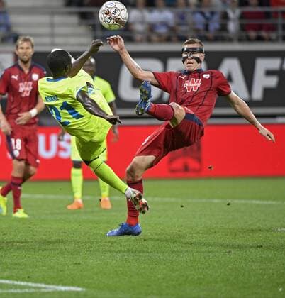 GENT, BELGIUM - AUGUST 23 : Nana Asare Akwasi defender of KAA Gent and Lukas Lerager midfielder of Bordeaux pictured during the Europa League play-off 1st leg game between AA Gent and Bordeaux on August 23, 2018 in Gent, Belgium, 23 08 2018 FOOTBALL : La gantoise vs Bordeaux - Europa League - 23 08 2018 PHOTONEWS PANORAMIC  775212207