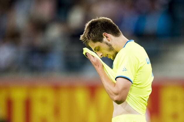Gent s Giorgi Chakvetadze looks dejected during a soccer game between Belgian club KAA Gent and French team FC Girondins de Bordeaux, Thursday 23 August 2018 in Gent, the first leg of the play off for the UEFA Europa League competition. JASPERxJACOBS  x05411754x