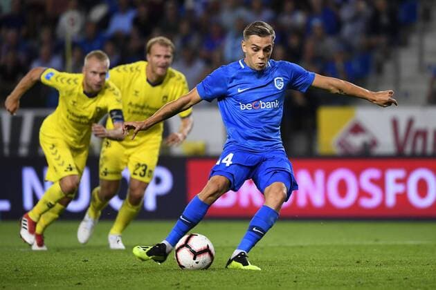 GENK, BELGIUM - AUGUST 23 : Leandro Trossard forward of Genk scores the 2nd goal during the UEFA Europa League Play-Offs 1st Leg match between KRC Genk and Brondby IF on August 23, 2018 in Genk, Belgium, 23 08 2018 ( FOOTBALL : KRC Genk v Brondby IF - UEFA Europa League Play-Offs 1st Leg - 23 08 2018 PHOTONEWS PANORAMIC  775212206