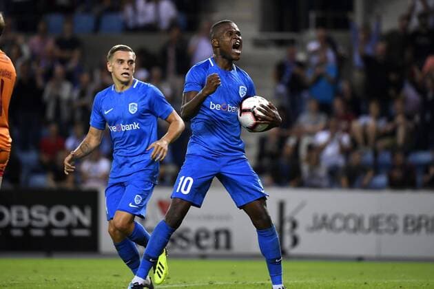 GENK, BELGIUM - AUGUST 23 : Ally Mbwana Samatta forward of Genk celebrates scoring a goal with teammates during the UEFA Europa League Play-Offs 1st Leg match between KRC Genk and Brondby IF on August 23, 2018 in Genk, Belgium, 23 08 2018 ( FOOTBALL : KRC Genk v Brondby IF - UEFA Europa League Play-Offs 1st Leg - 23 08 2018 PHOTONEWS PANORAMIC  775212206