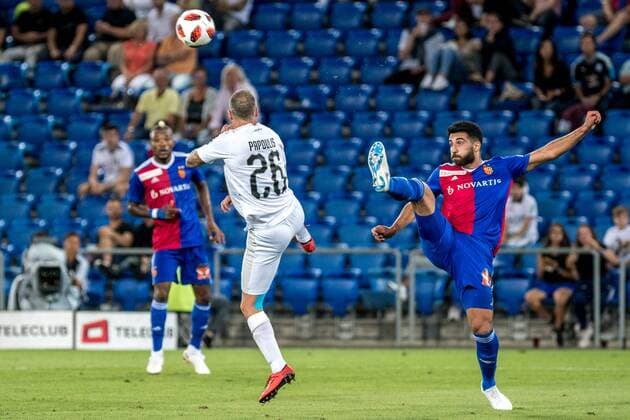 Soccer Europa League Play offs 18 19 FC Basel 1893 Apollon Limassol 23 08 2018 Fotios Papoulis Apollon Limassol 26 header at the Europa League playoff match between FC Basel 1893 and Apollon Limassol on Thursday 23 August 2018 at St Jakob Park in Basel xGRGx