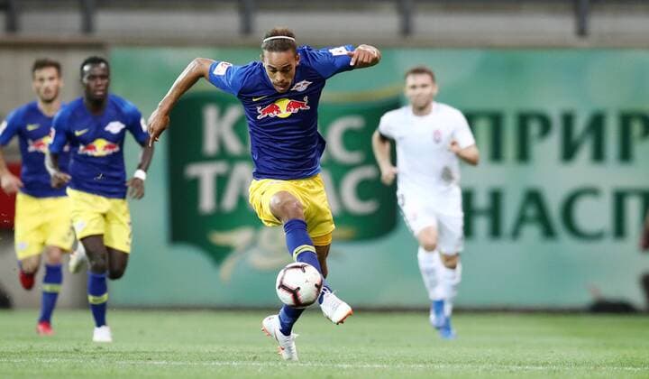 Luhansk RB Leipzig Soccer Euro League Qualifiers Zaporozhye Ukraine 23 08 2018 Slawutytsch Arena Soccer UEFA Europa League Qualification Playoff HIN FK Sorja Luhansk UR vs RB Leipzig GER 0 0 Pictured here is Yussuf Poulsen 9 RB Leipzig