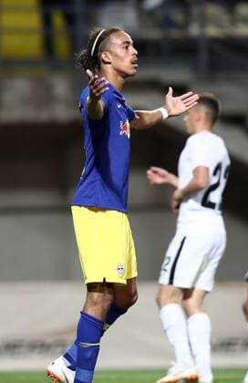 Luhansk RB Leipzig Soccer Euro League Qualifiers Zaporozhye Ukraine 23 08 2018 Slawutytsch Arena Soccer UEFA Europa League Qualification Playoff HIN FK Sorja Luhansk UR vs RB Leipzig GER 0 0 Pictured here is Yussuf Poulsen 9 RB Leipzig