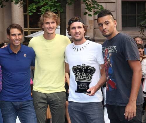 August 23, 2018 - New York City, New York, U.S. - Tennis players RAFAEL NADAL, ALEXANDER ZVEREV, MISCHA ZVEREV and NICK KYRGIOS attend the 2018 Lotte Palace Invitational Badminton Tournament held at the Lotte New York Palace. 2018 Lotte Palace Invitational - ZUMAk03_ 85104045st Copyright: xNancyxKaszermanx