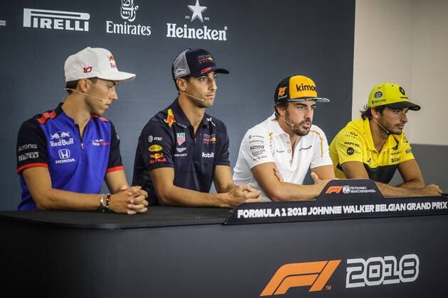 Gasly-Riccardio-Alonso-Sainz FORMULE 1 : Preparations Grand Prix de Belgique - Spa Francorchamps - 23 08 2018 Photonews Panoramic 