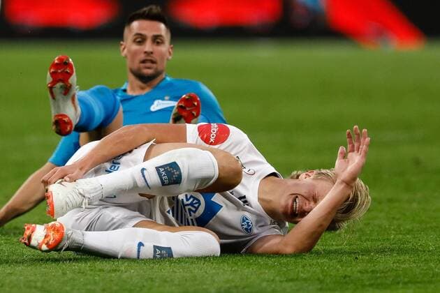 August 23, 2018 - Saint Petersburg, Russia - Robert Mak of FC Zenit Saint Petersburg and Erling Braut Haland (in front) of Molde FK during the UEFA Europa League play-offs first leg match between FC Zenit Saint Petersburg and Molde FK on August 23, 2018 at Saint Petersburg Stadium in Saint Petersburg, Russia. Zenit Saint Petersburg v Molde FK - UEFA Europa League: Play-offs  - ZUMAn230 20180823_zaa_n230_159 Copyright: xMikexKireevx