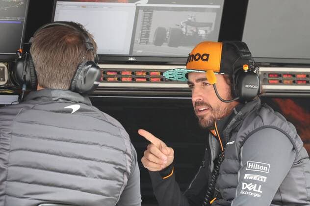 McLaren s Spanish driver Fernando Alonso pictured in the control room, during the free test ahead of the Spa-Francorchamps Formula One Grand Prix of Belgium race, in Spa-Francorchamps, Friday 24 August 2018. BENOITxDOPPAGNE  x05412028x